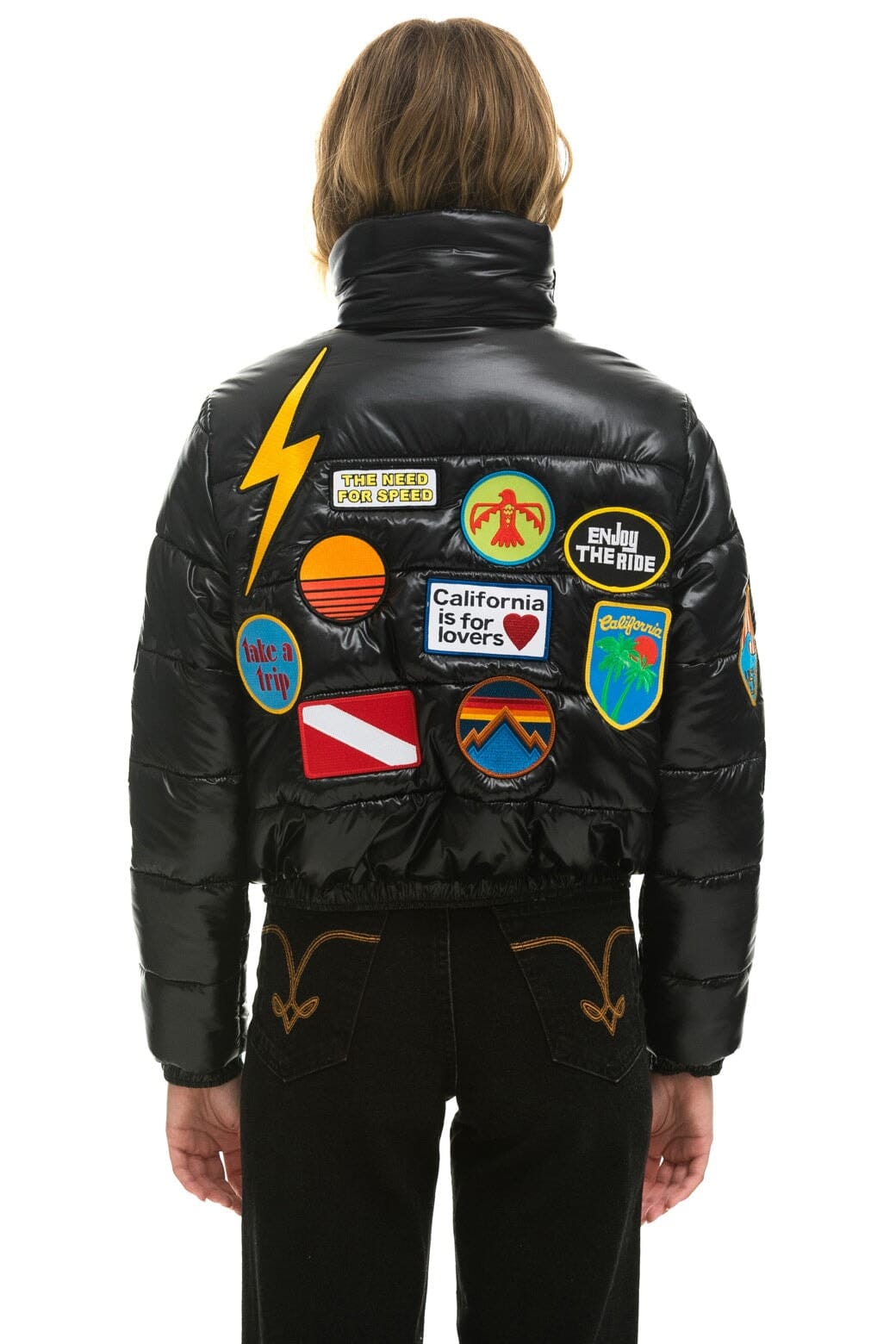 VINTAGE PATCH APRES PUFFER JACKET - BLACK GLOSSY - Image 6