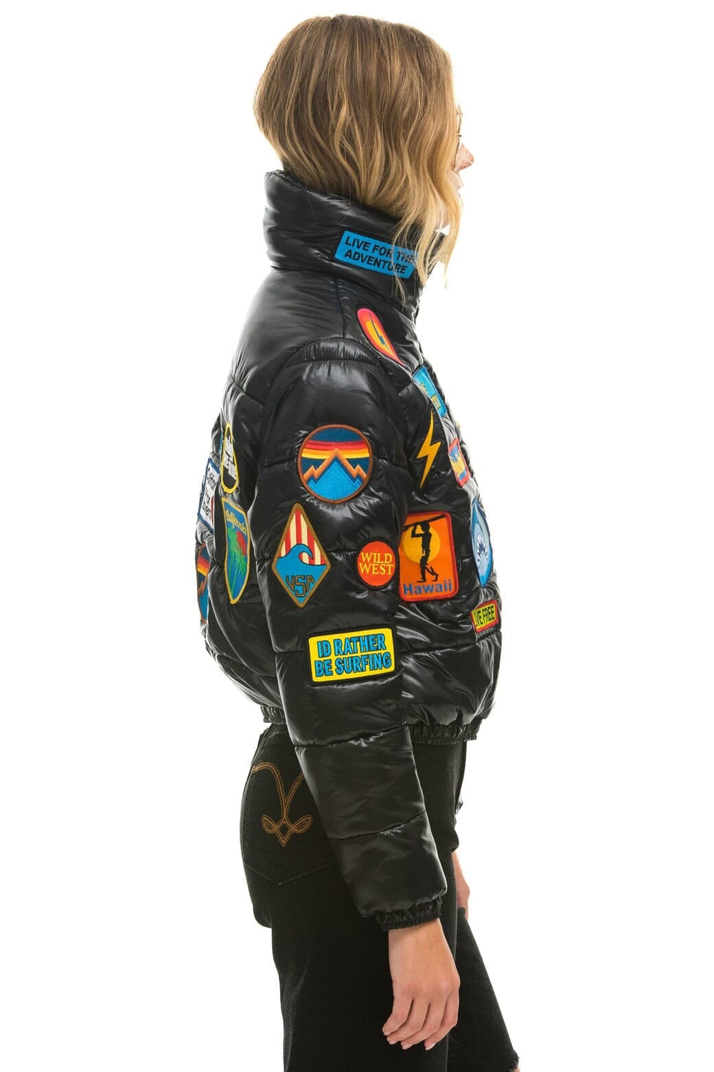 VINTAGE PATCH APRES PUFFER JACKET - BLACK GLOSSY - Image 3