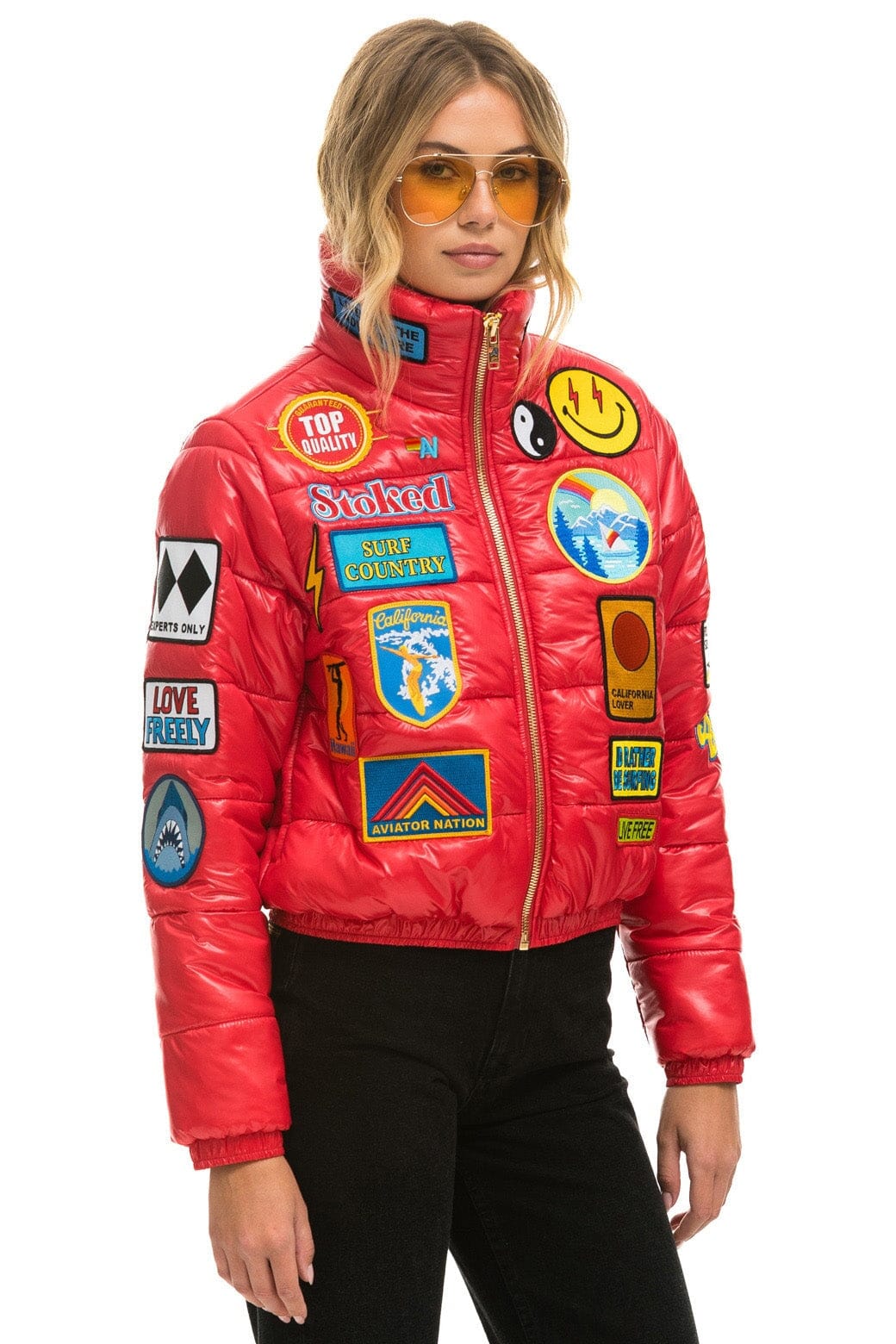 VINTAGE PATCH APRES PUFFER JACKET - CHERRY GLOSSY - Image 6