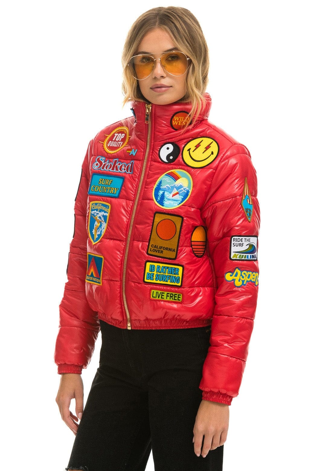 VINTAGE PATCH APRES PUFFER JACKET - CHERRY GLOSSY - Image 5