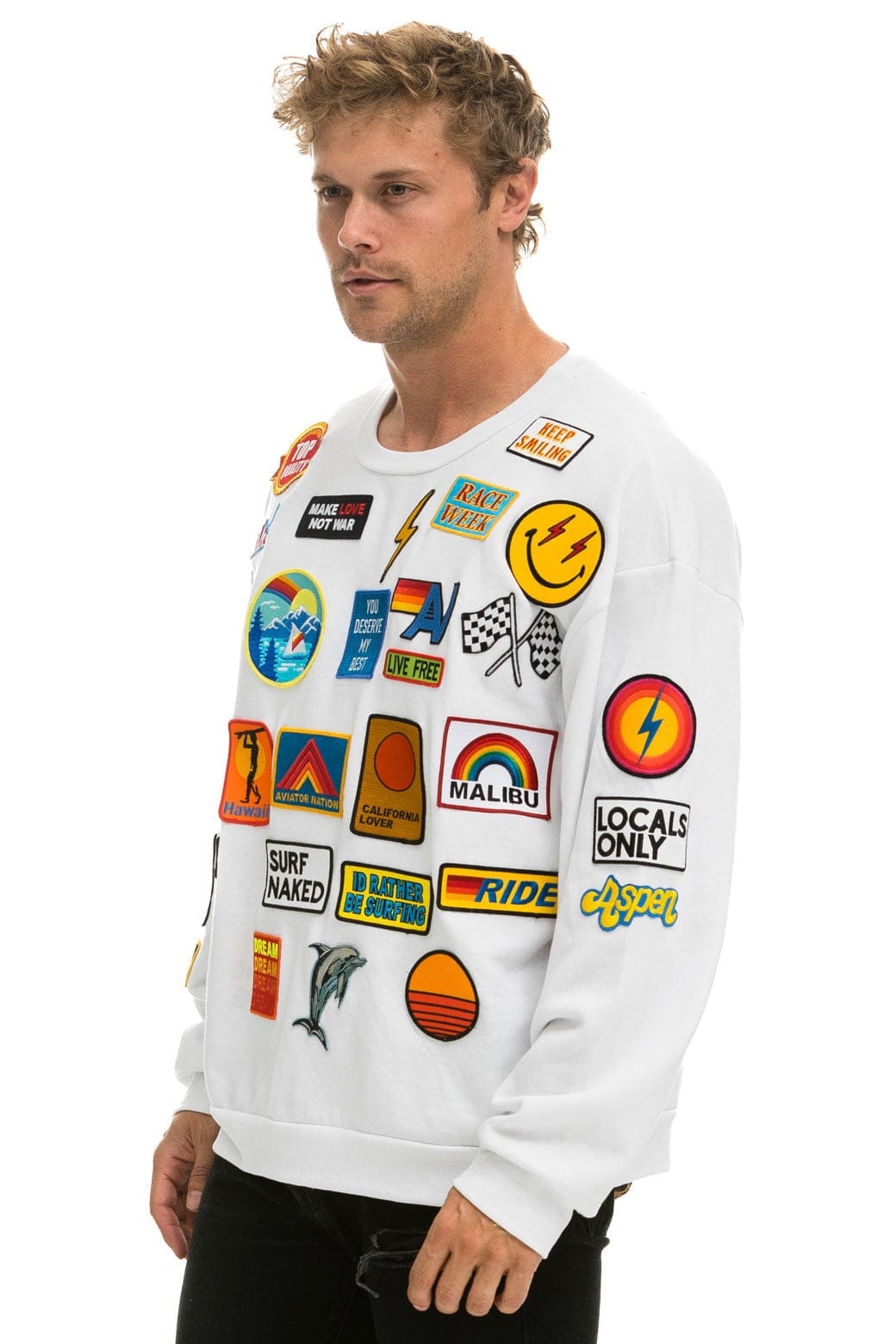 VINTAGE PATCH RELAXED CREW SWEATSHIRT - WHITE - Image 4