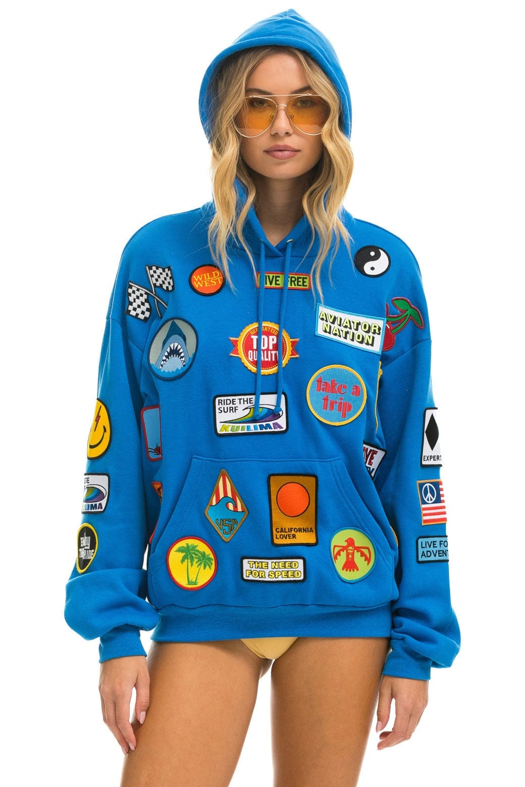 VINTAGE PATCH RELAXED PULLOVER HOODIE- OCEAN - Image 5