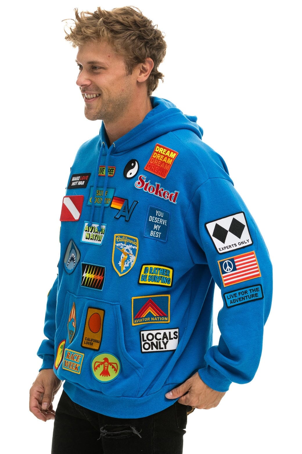 VINTAGE PATCH RELAXED PULLOVER HOODIE- OCEAN - Image 4
