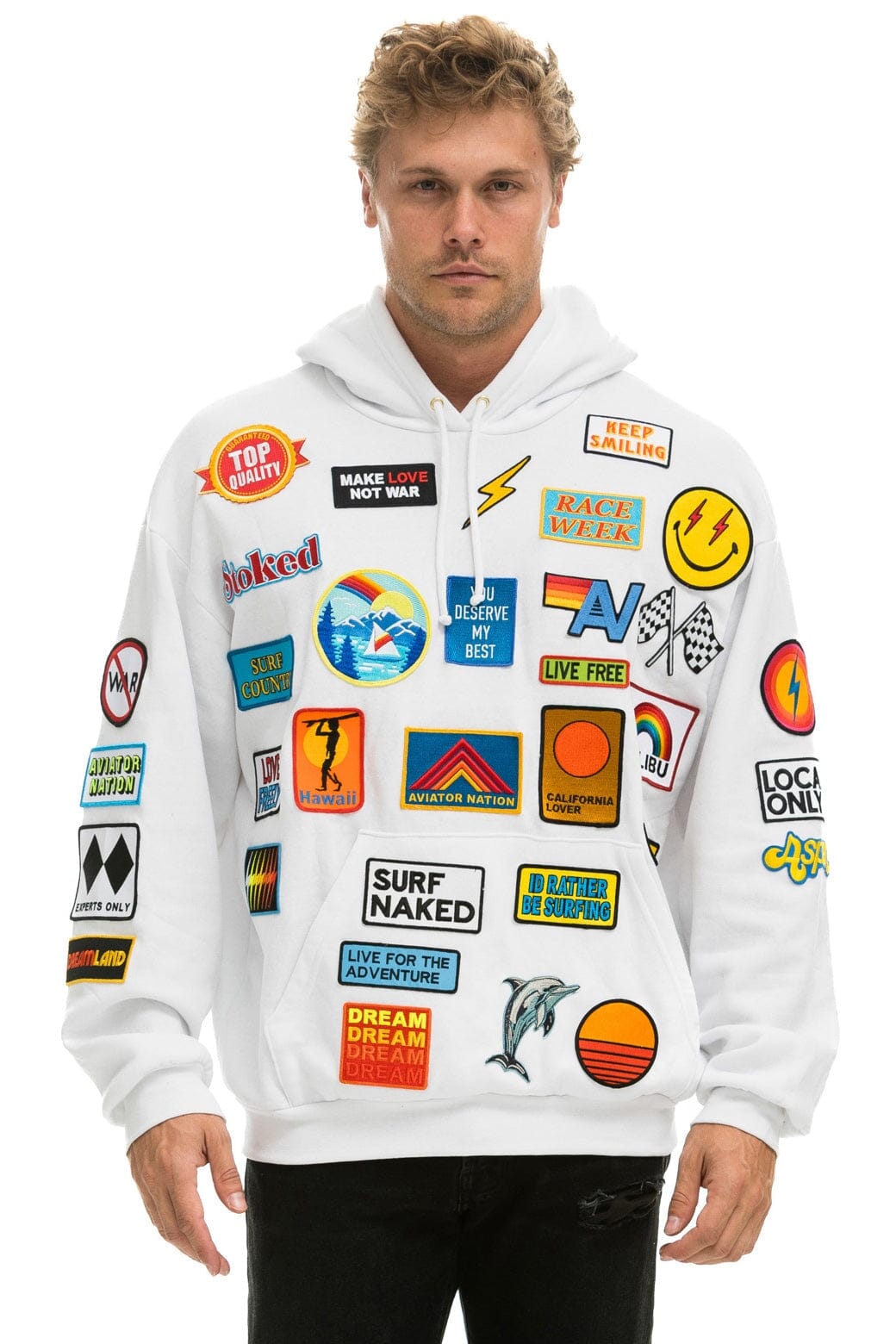 VINTAGE PATCH RELAXED PULLOVER HOODIE- WHITE - Image 2