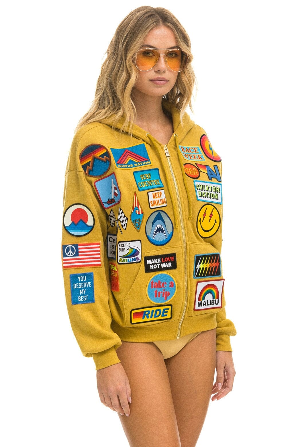 VINTAGE PATCH ZIP HOODIE RELAXED - KHAKI - Image 3