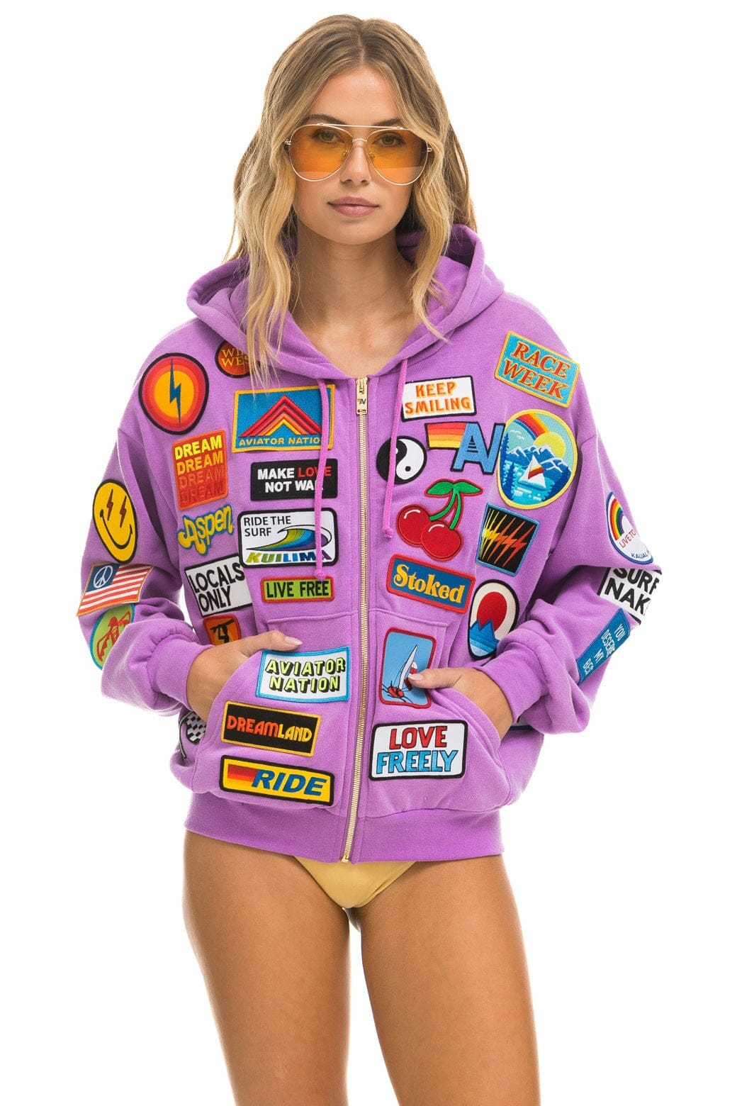 VINTAGE PATCH ZIP HOODIE RELAXED - NEON PURPLE - Image 7