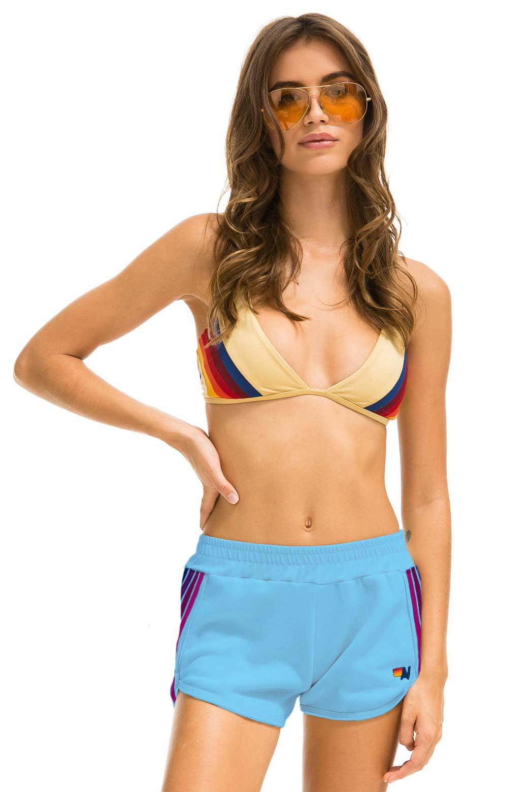 5 STRIPE JOGGER SHORTS - SKY // PINK // PURPLE - Image 2