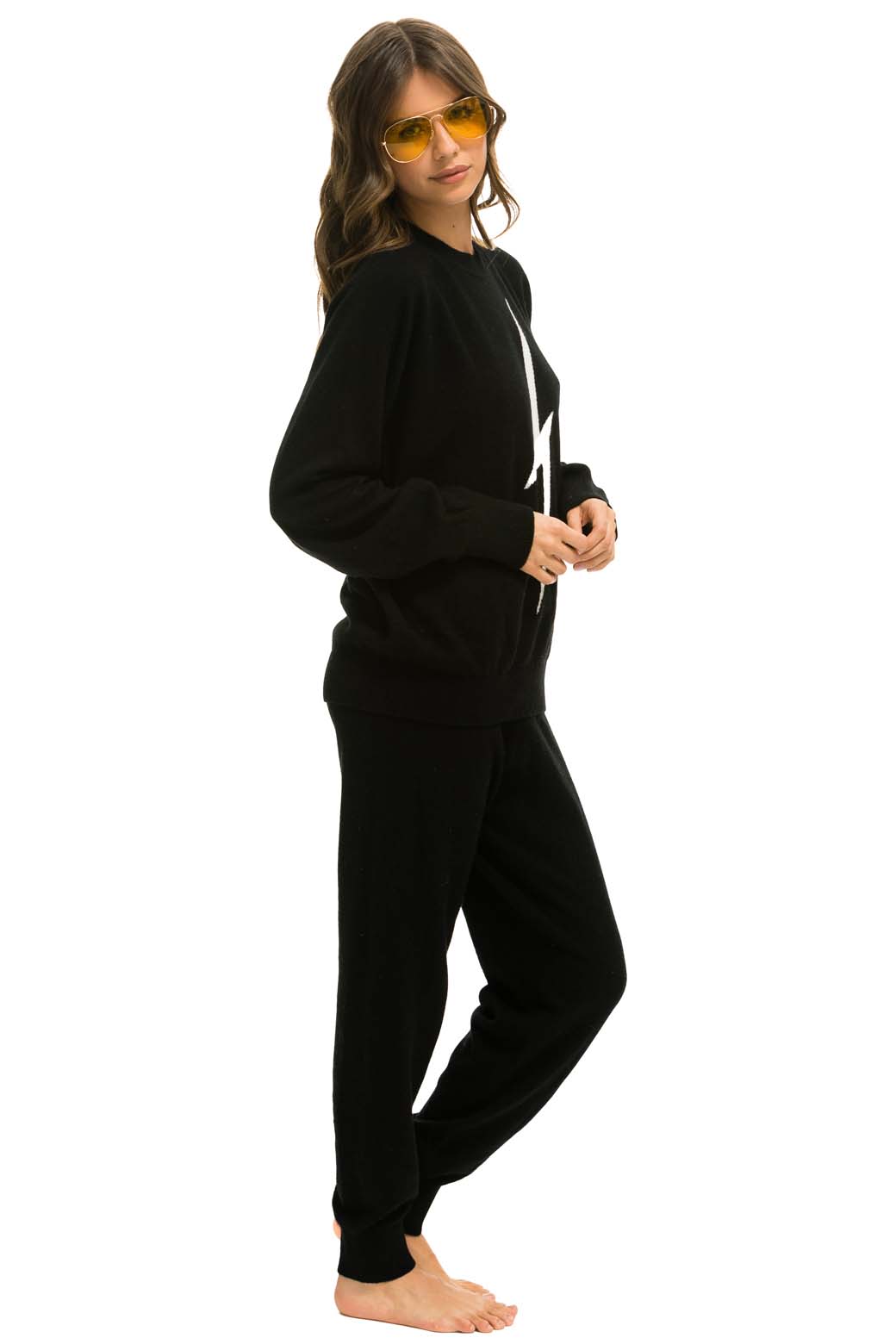 BOLT CASHMERE LIGHT SWEATER PANT - BLACK // WHITE BOLT - Image 8