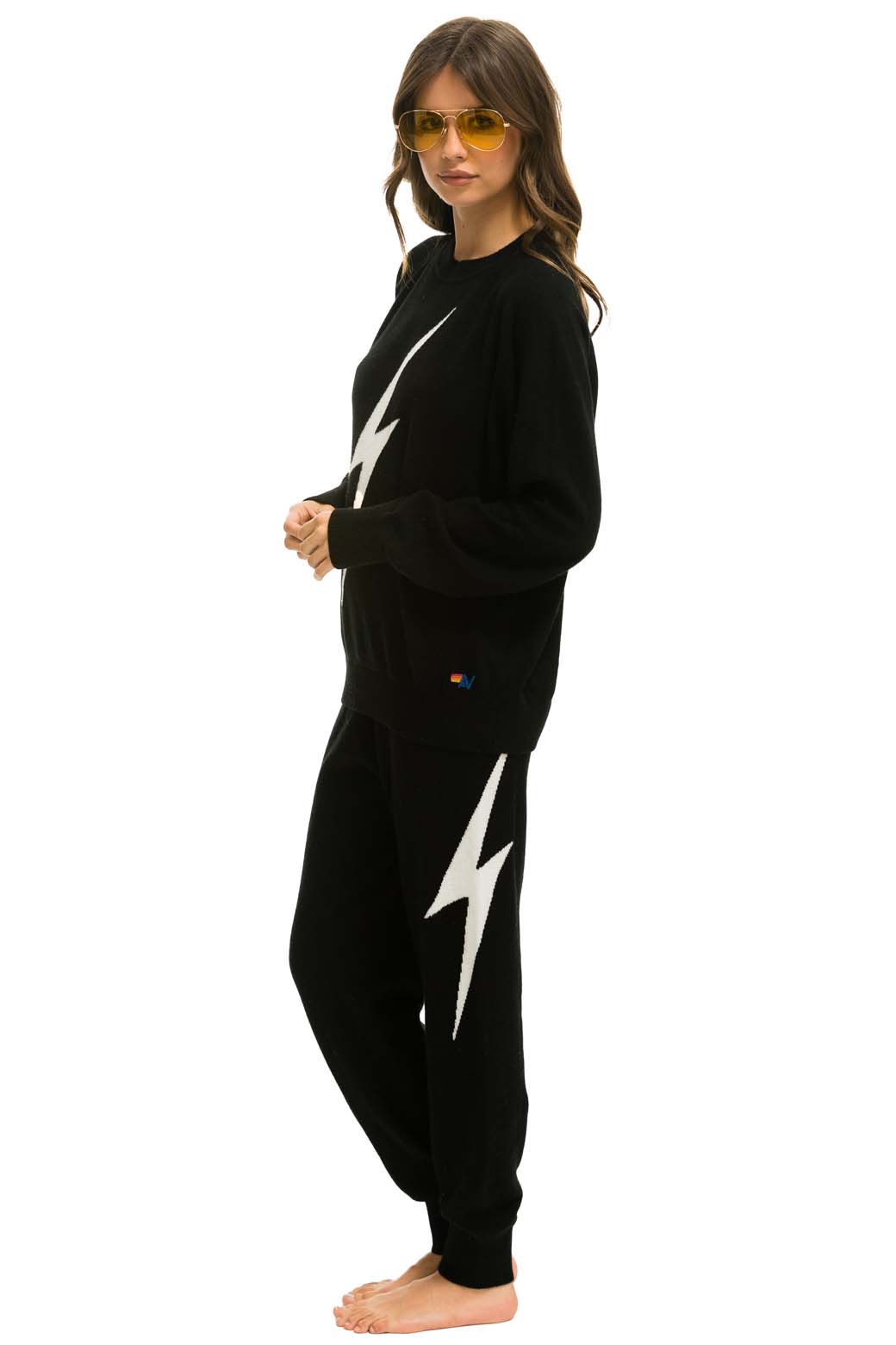 BOLT CASHMERE LIGHT SWEATER PANT - BLACK // WHITE BOLT - Image 6