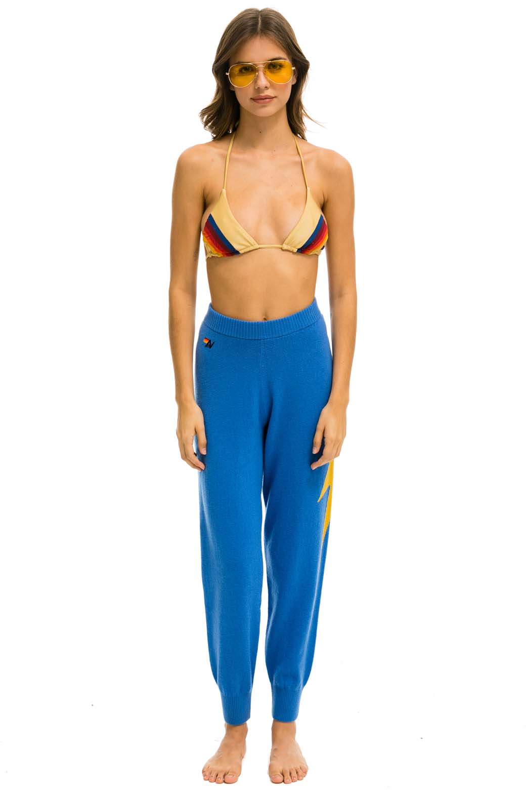 BOLT CASHMERE LIGHT SWEATER PANT - VINTAGE BLUE // GOLD BOLT - Image 4