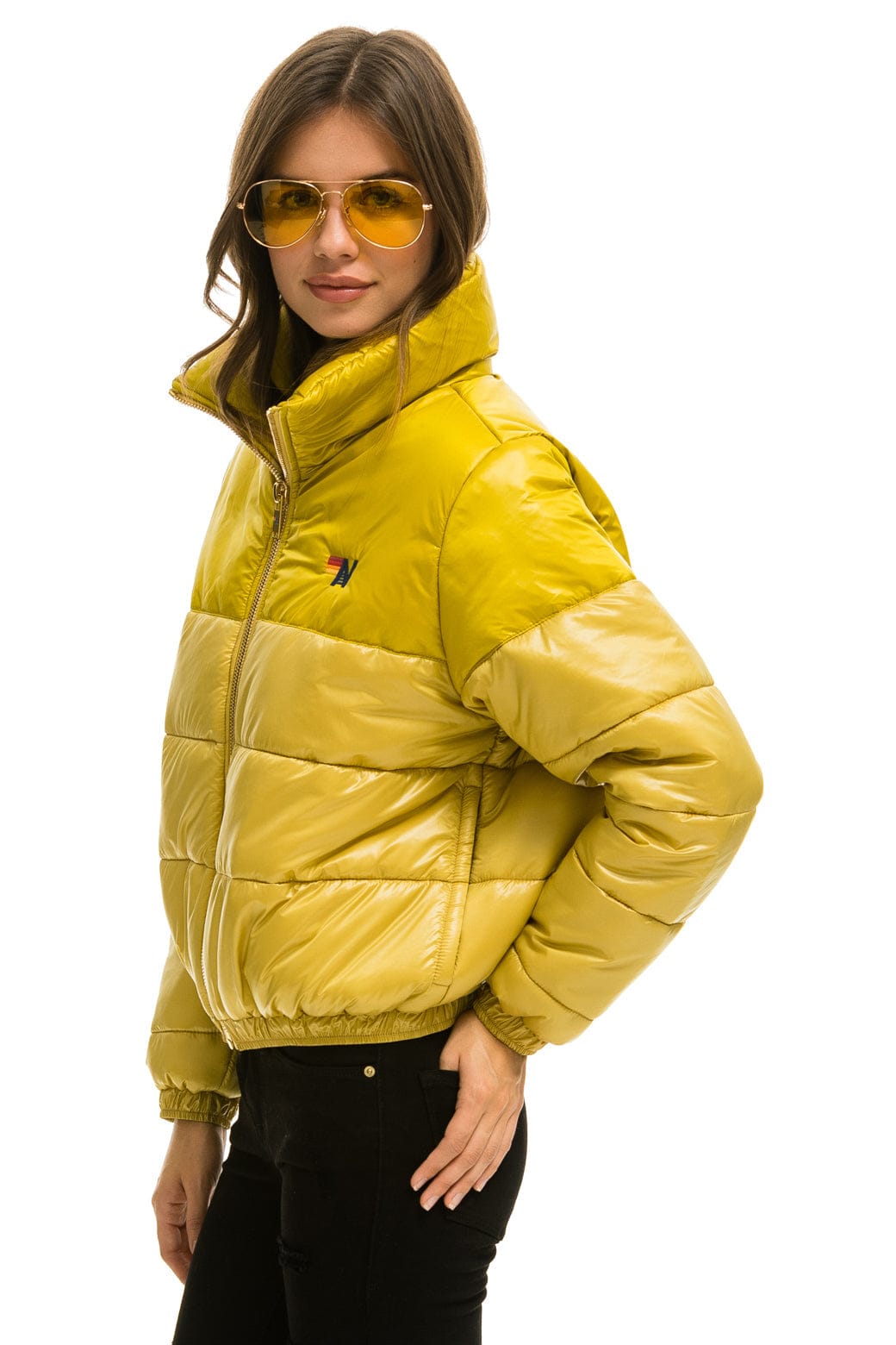 COLOR BLOCK HALF AND HALF APRES PUFFER JACKET - HONEY GLOSSY - Image 2