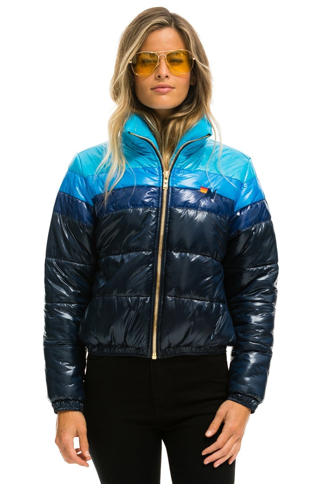 COLOR BLOCK LUXE APRES PUFFER JACKET - GLOSSY NAVY - Image 6