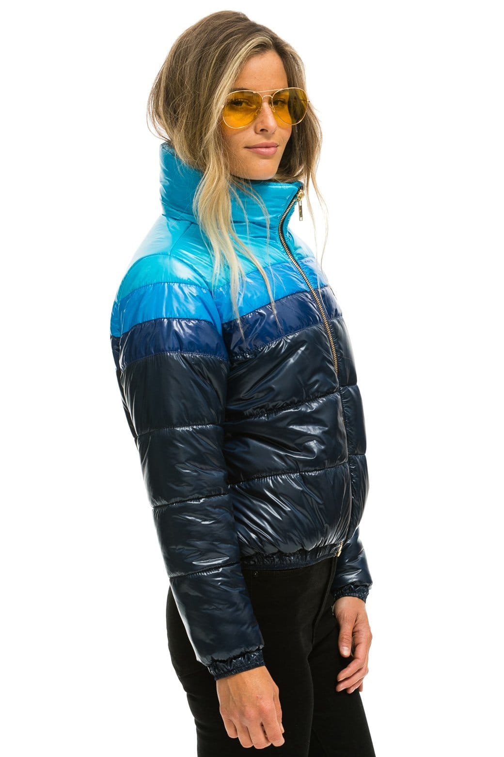 COLOR BLOCK LUXE APRES PUFFER JACKET - GLOSSY NAVY - Image 3