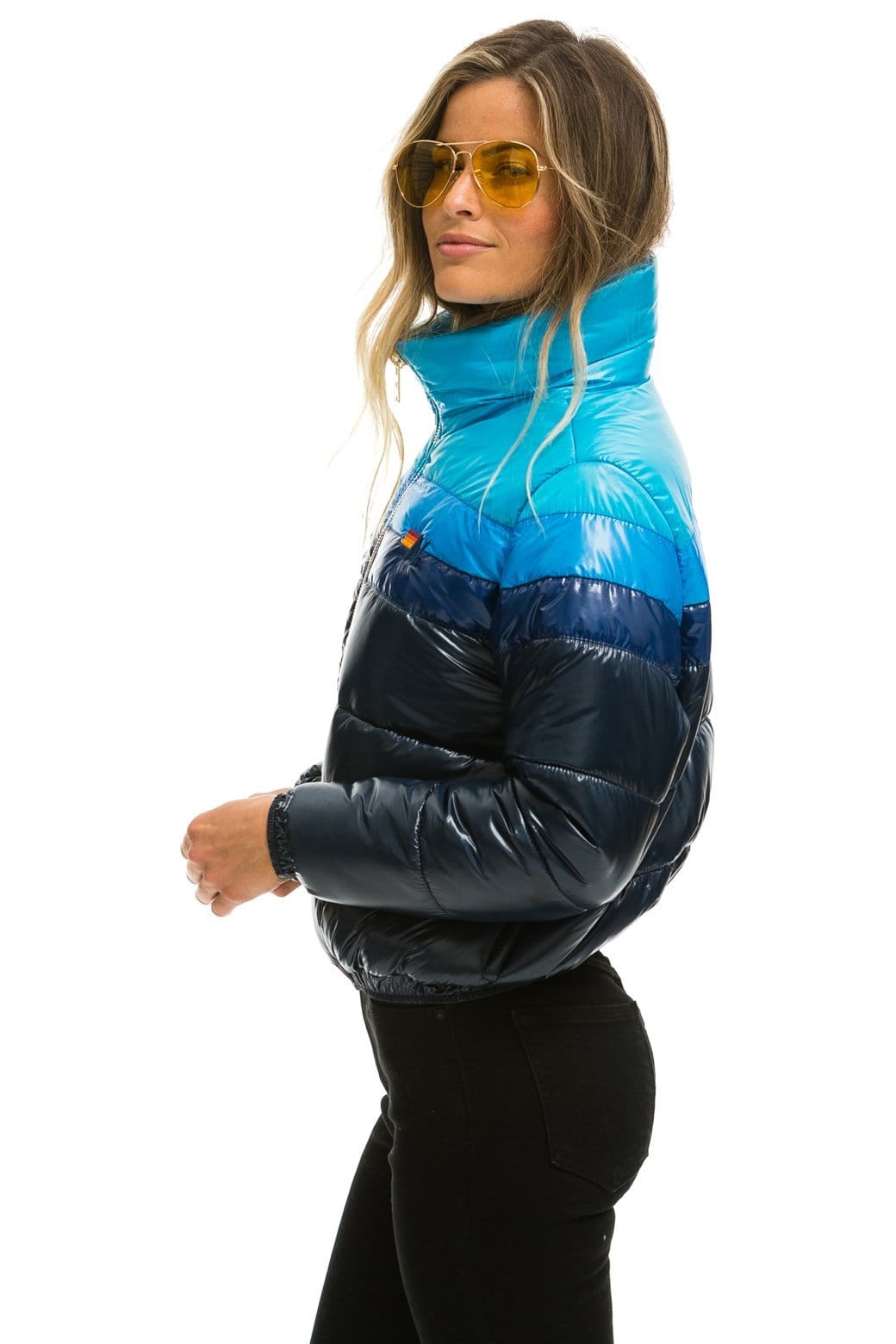COLOR BLOCK LUXE APRES PUFFER JACKET - GLOSSY NAVY - Image 4