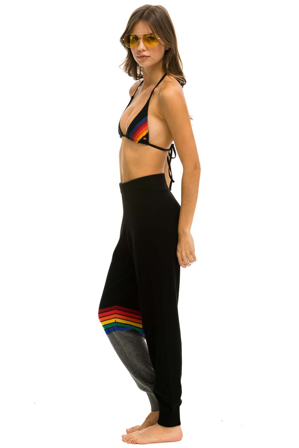 RAINBOW STRIPE CASHMERE LIGHT SWEATER PANT - BLACK // CHARCOAL - Image 3