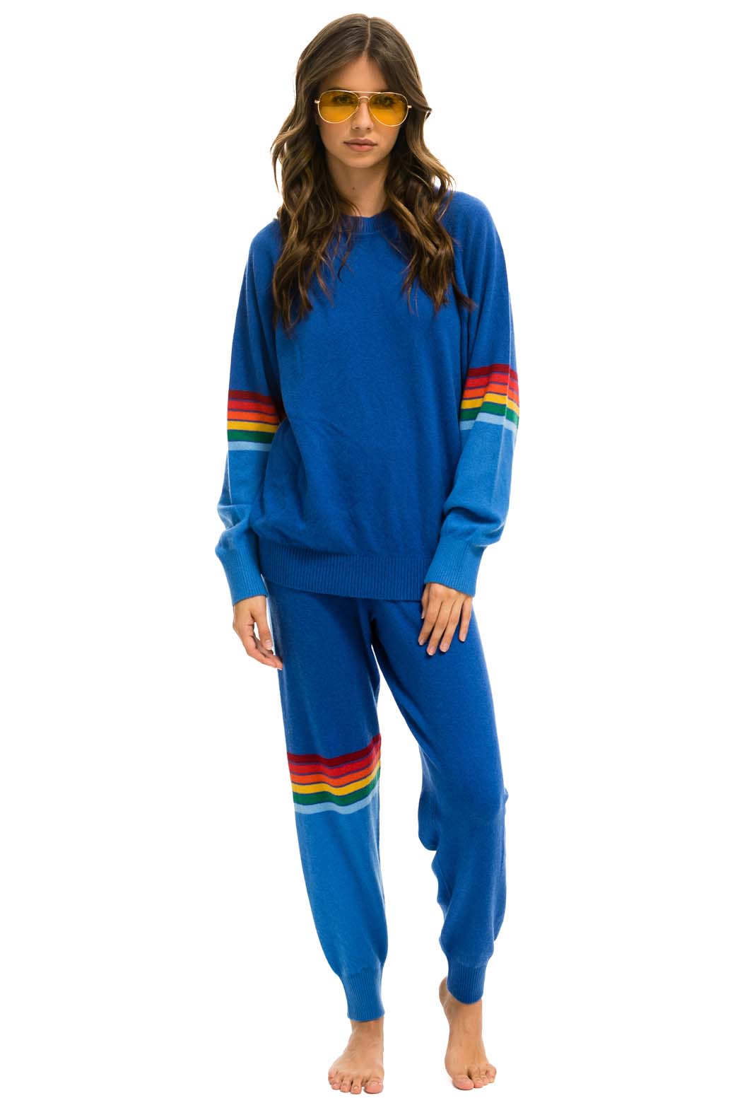 RAINBOW STRIPE CASHMERE LIGHT SWEATER PANT - VINTAGE BLUE - Image 3