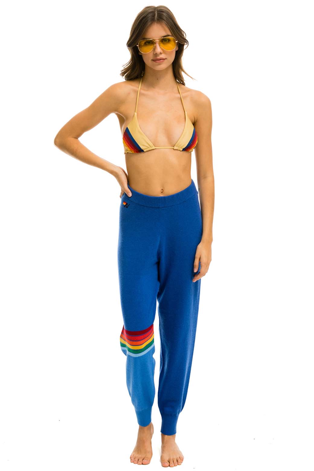 RAINBOW STRIPE CASHMERE LIGHT SWEATER PANT - VINTAGE BLUE - Image 2