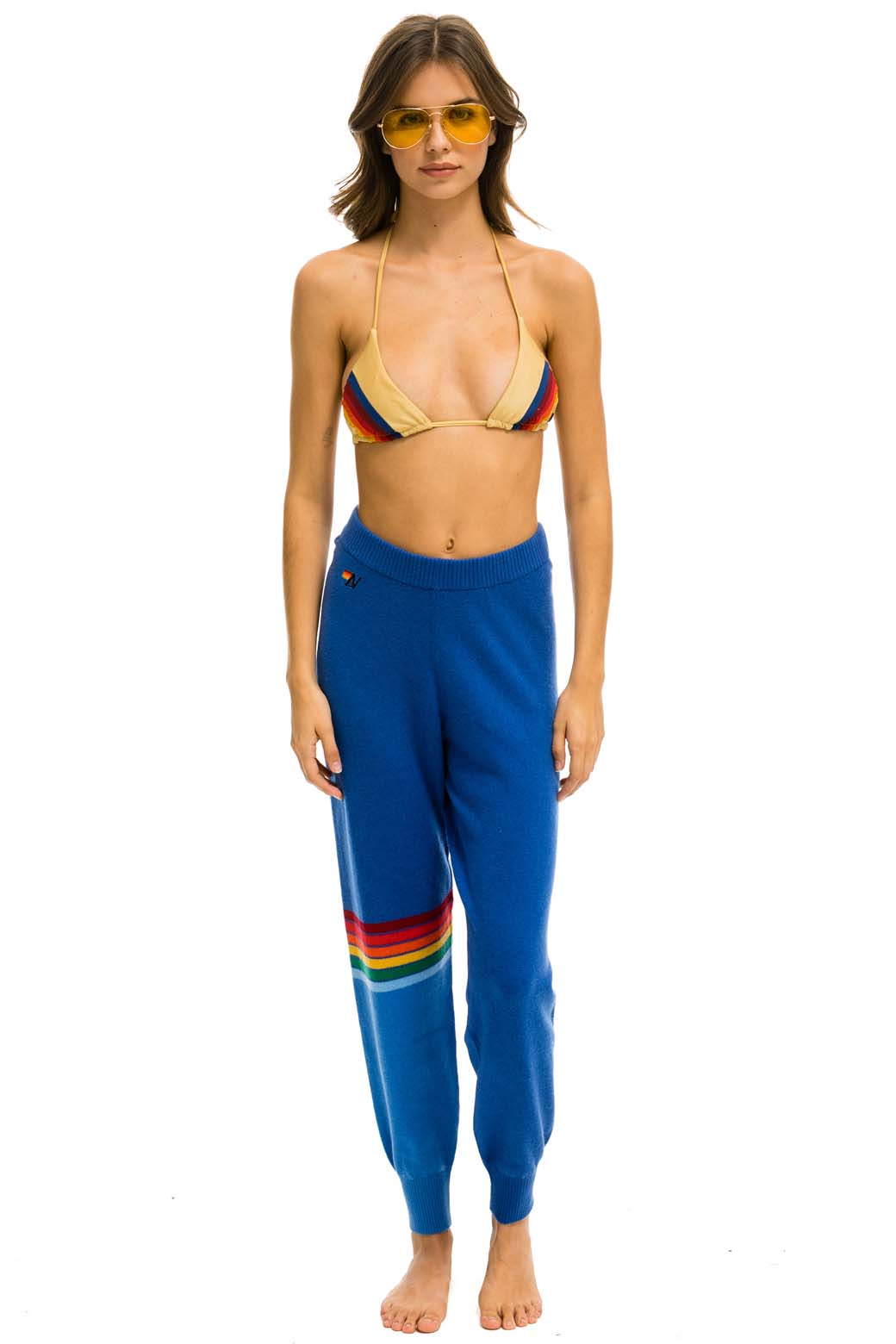 RAINBOW STRIPE CASHMERE LIGHT SWEATER PANT - VINTAGE BLUE - Image 6