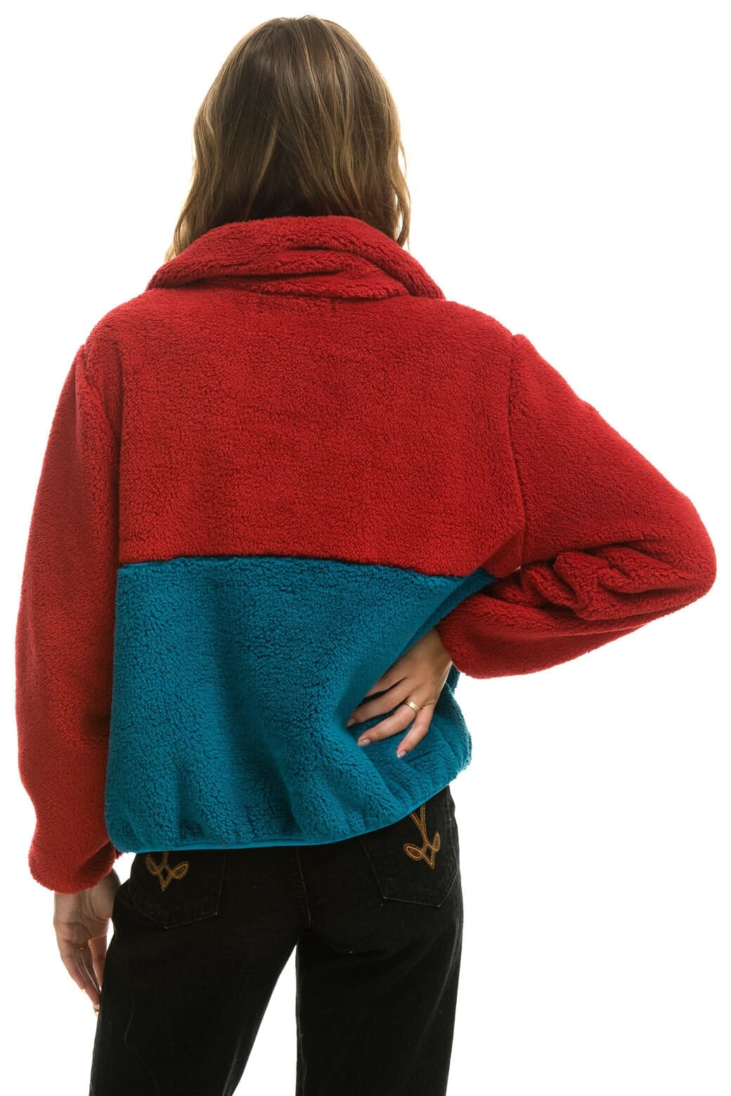 TEDDY APRES HALF ZIP COLOR BLOCK JACKET - CHERRY - Image 4